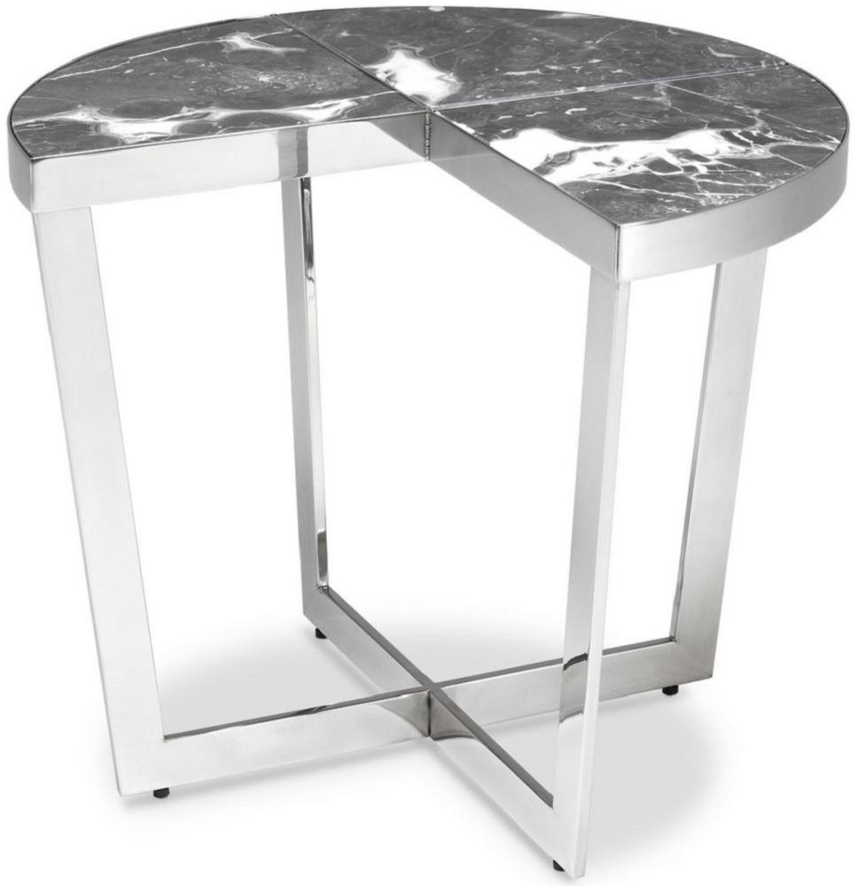 Casa Padrino Luxus Beistelltisch Silber / Grau Ø 60 x H. 50,5 cm - Edelstahl Tisch mit Marmorplatten - Luxus Wohnzimmer Möbel Bild 1