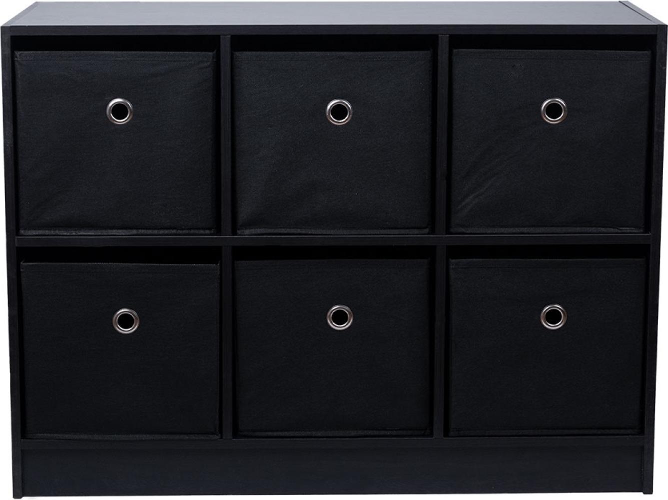 Regal, Holz, schwarz, 6 Fächer + Stoffboxen, B 80 cm Bild 1