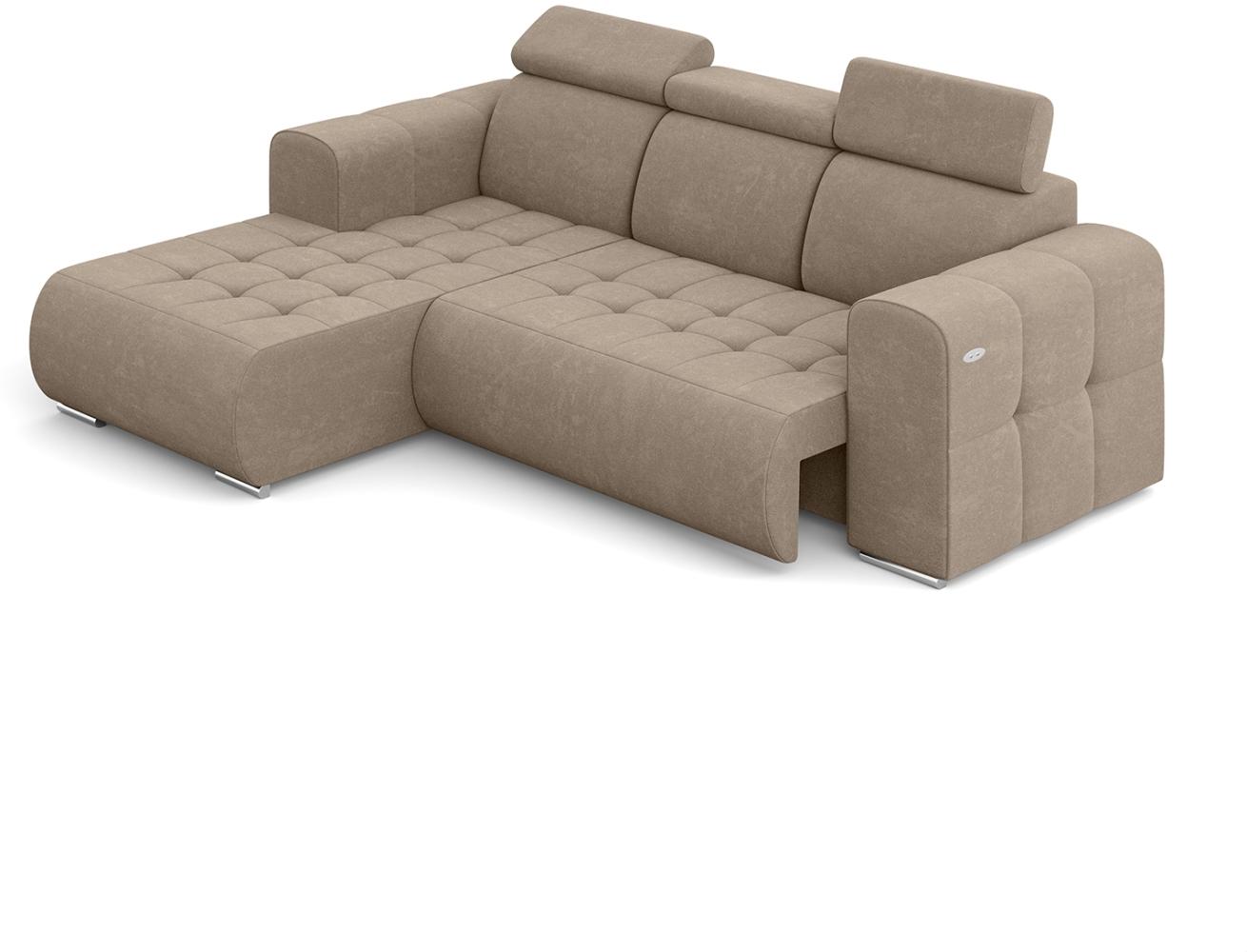 MEBLINI Elektrische Schlafcouch - Ecksofa mit Schlaffunktion - Sofa mit Relaxfunktion und Kopfstützen - Couch L-Form - Eckcouch - Wohnlandschaft - MADELINE - 266x200x93cm Links - Braun Samt Bild 1