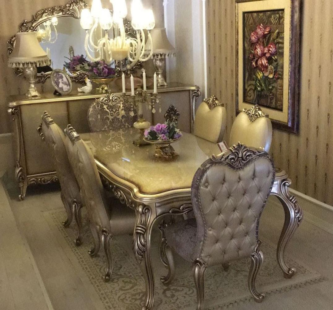 Casa Padrino Luxus Barock Esszimmer Set - 1 Esstisch & 6 Esszimmerstühle - Prunkvolle Barock Esszimmer Möbel Bild 1