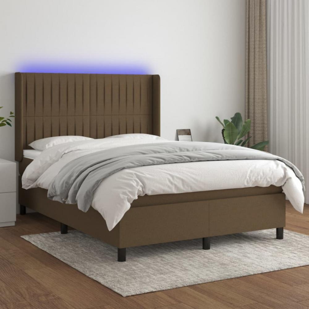 Boxspringbett mit Matratze & LED Dunkelbraun 140x200 cm Stoff (Farbe: Braun) Bild 1