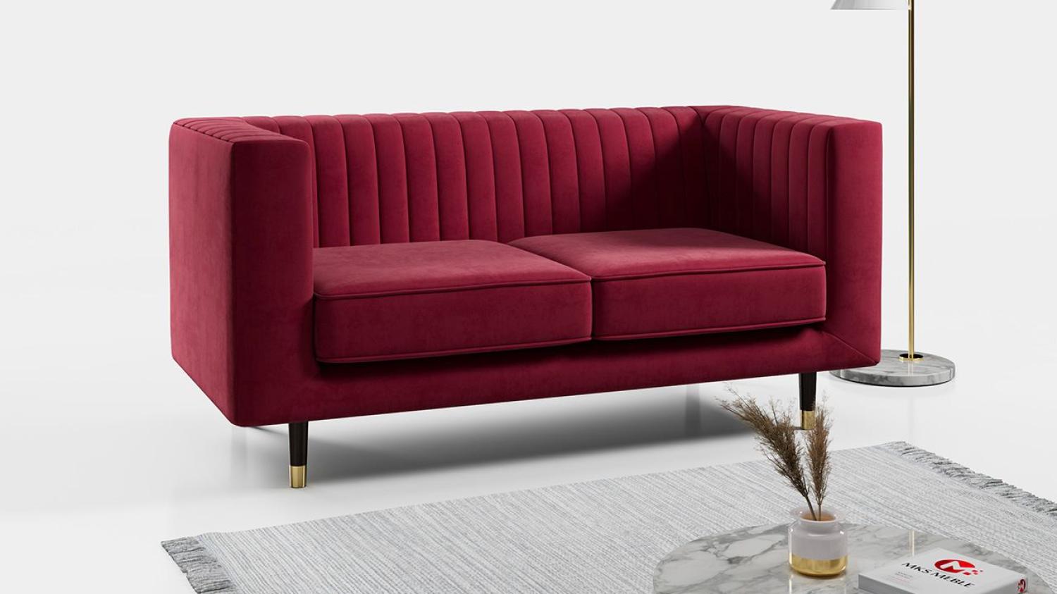 Sofa - Moderne Polstersofa - Skandinavische Deko - ELMO - 2 Sitzer - Rot Mikrofaser Bild 1
