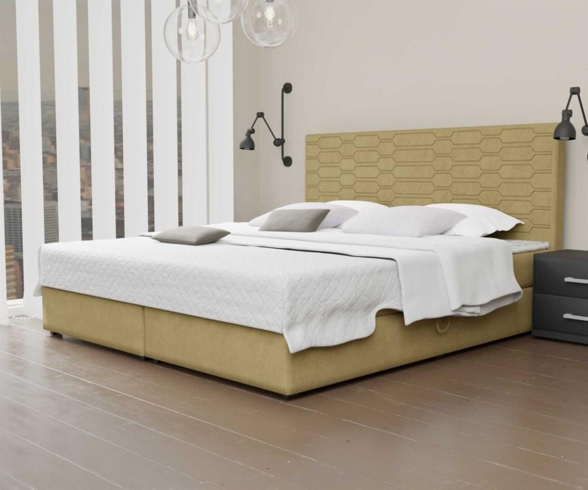 Boxspringbett Schlafzimmerbett OMERO 140x200cm Stoff Senf inkl. Bettkasten Bild 1