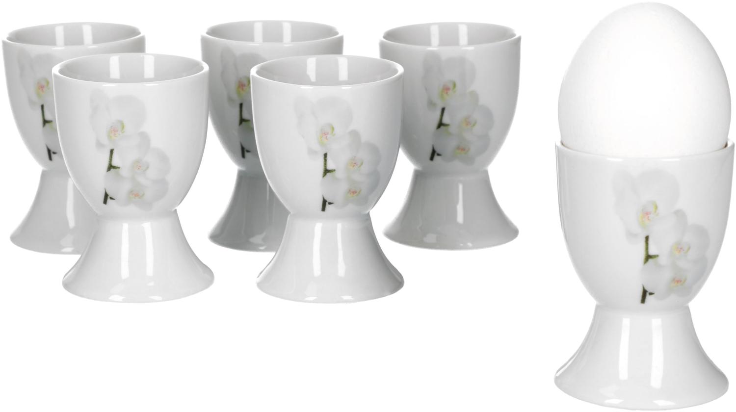 Van Well Vanda weiße Orchidee 6er Set Eierbecher, rund Ø 4,8 cm, H 7,0 cm, Blumendekor, edles Marken-Porzellan Bild 1