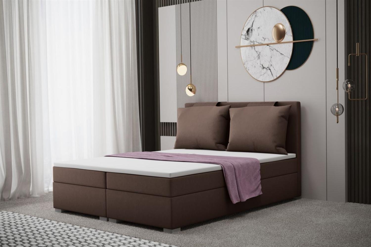 Boxspringbett Schlafzimmerbett MATRO 160x200cm in Stoff Soro Braun Bild 1