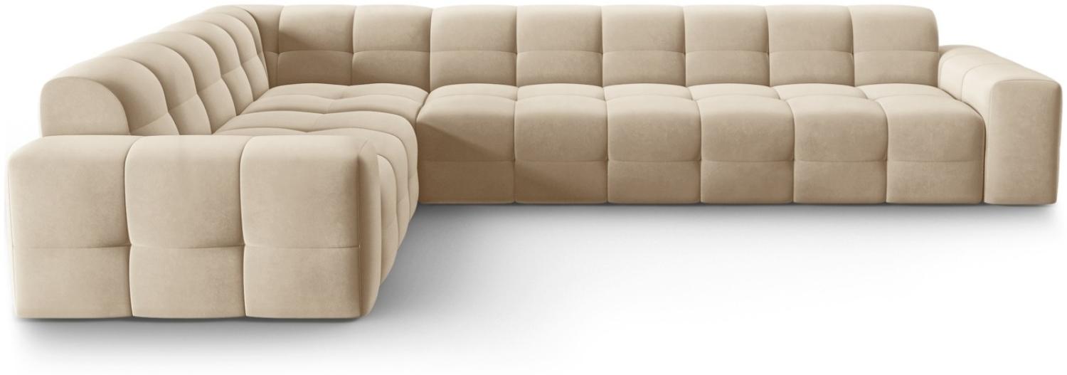 Micadoni 6-Sitzer Samtstoff Ecke links Sofa Kendal | Bezug Light Beige | Beinfarbe Black Beech Wood Bild 1