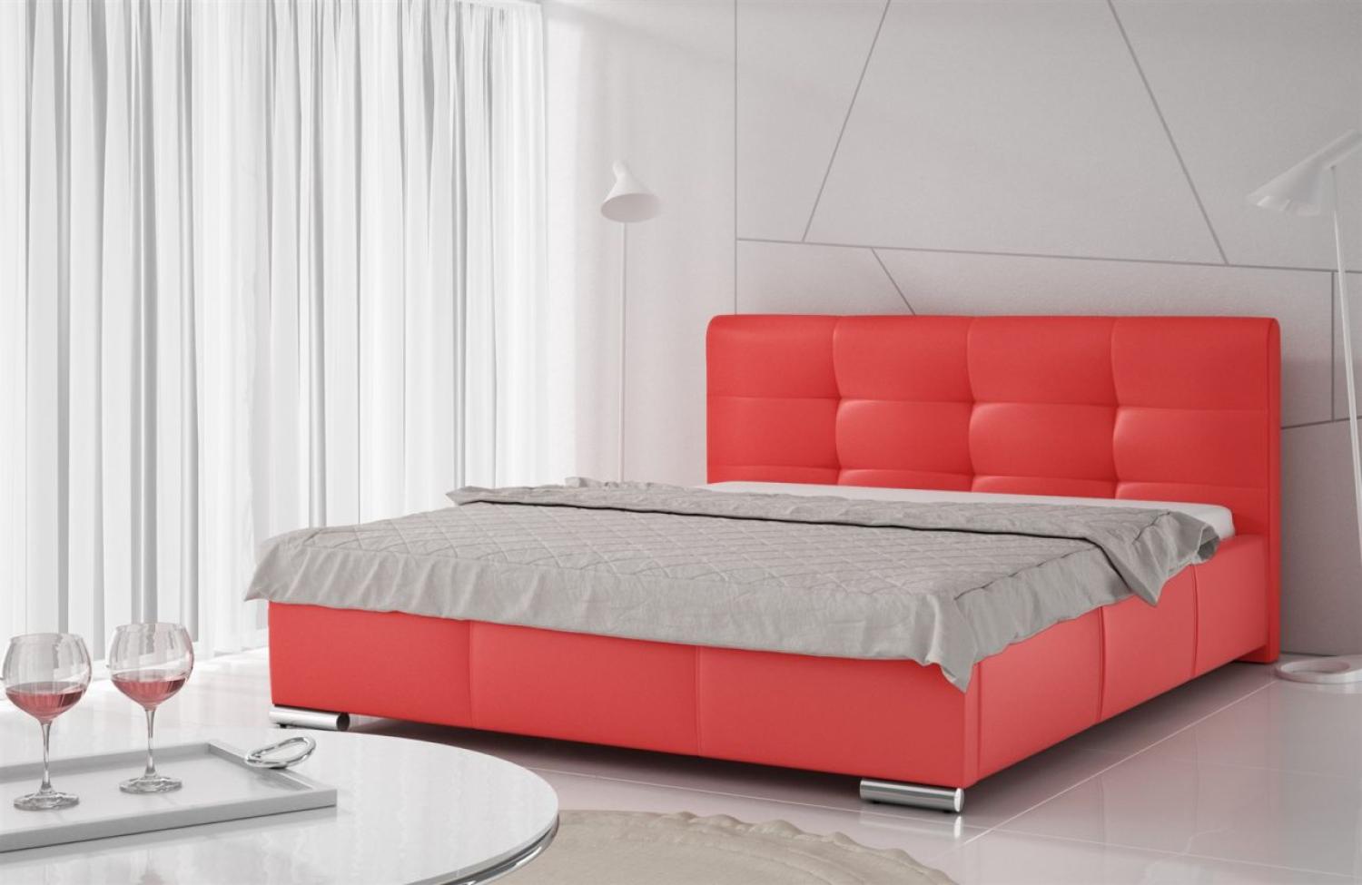 Polsterbett Bett Doppelbett TAYLOR Kunstleder Rot 140x200cm Bild 1