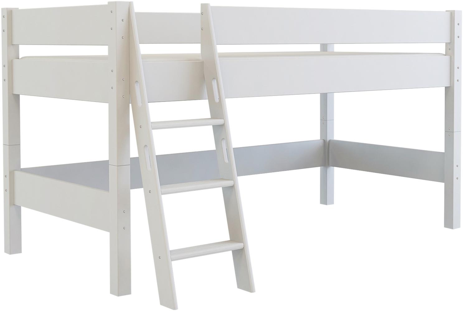 Hochbett Kinderbett 'NIK' Buchenholz massiv, weiß, 200x90 cm Bild 1