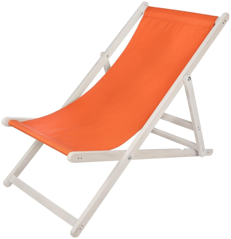 Strandliege Holz Weiß Liegestuhl Gartenliege Sonnenliege Strandstuhl - klappbar - Orange Bild 1
