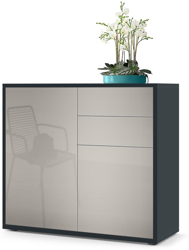 Vladon Sideboard Ben, Kommode mit 2 Türen und 2 Schubladen, Schwarz matt/Sandgrau Hochglanz (79 x 74 x 36 cm) Bild 1