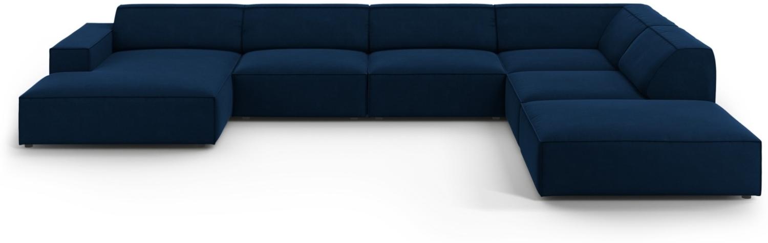 Micadoni 7-Sitzer Samtstoff Panorama Ecke rechts Sofa Jodie | Bezug Royal Blue | Beinfarbe Black Plastic Bild 1