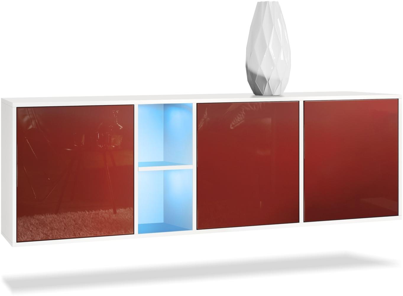 Vladon Kommode Cuba - Weiß matt/Bordeaux Hochglanz inkl. LED - Modernes Sideboard für Ihr Wohnbereich - (BxHxT) 182x53x35 cm Bild 1