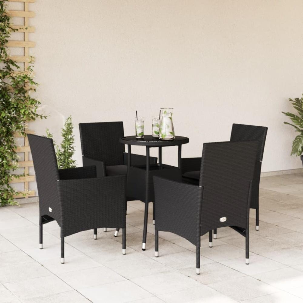 vidaXL 5-tlg. Garten-Essgruppe mit Kissen Schwarz Poly Rattan und Glas Bild 1