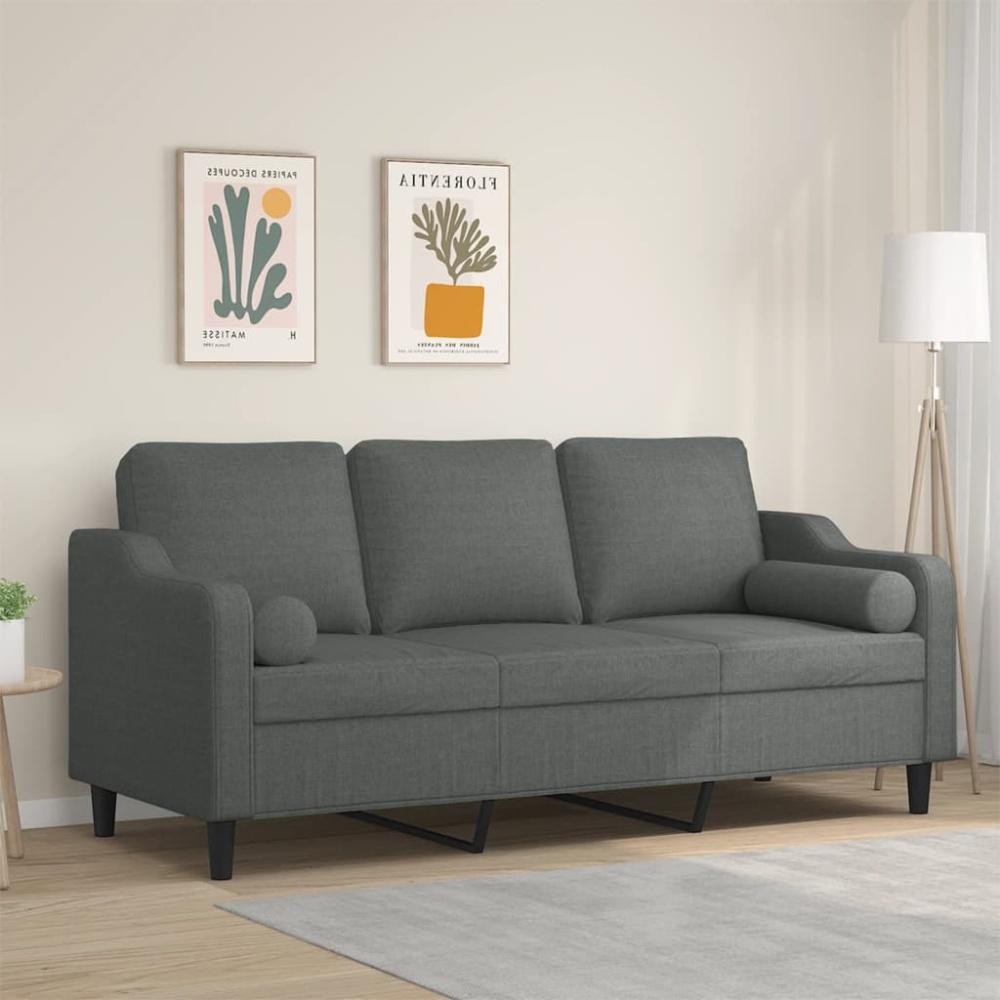 vidaXL 3-Sitzer-Sofa mit Zierkissen Dunkelgrau 180 cm Stoff Bild 1