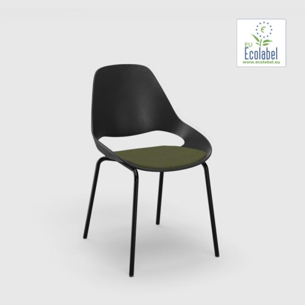 Stuhl ohne Armlehne FALK schwarz Tube aus Pulverbeschichtetem schwarzem Stahl Sitzpolster kiefergrün Bild 1