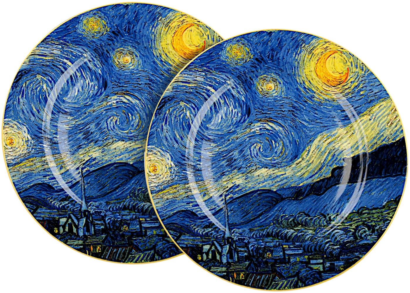 DUO ART GALLERY Dessertteller 2er Set STARRY NIGHT inspired by Van Gogh New Bone China Porzellan Bild 1