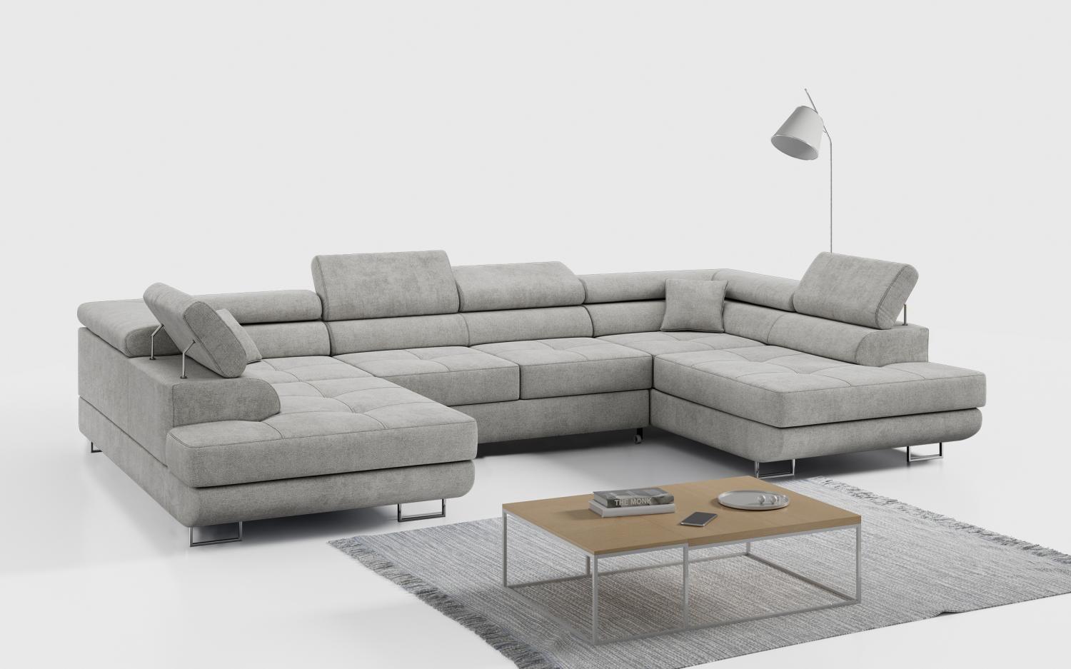 Ecksofa, Wohnzimmer U Couch, Polstersofa mit Bettkasten - GUSTAW-U - Hellgrau Struktur Bild 1