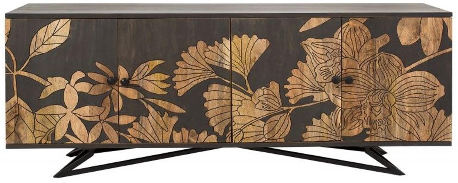 Casa Padrino Designer Kommode Sideboard 175 x 45 x H. 75cm Fernsehschrank Mod. 2 - Handgefertigt aus massivem Mangoholz! Bild 1