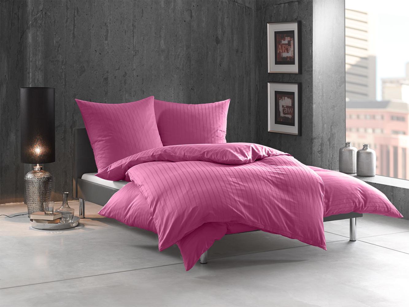 Bettwaesche-mit-Stil Mako Satin Damast Bettwäsche Streifen "Lima" lila/pink Garnitur 135x200 + 80x80 Bild 1