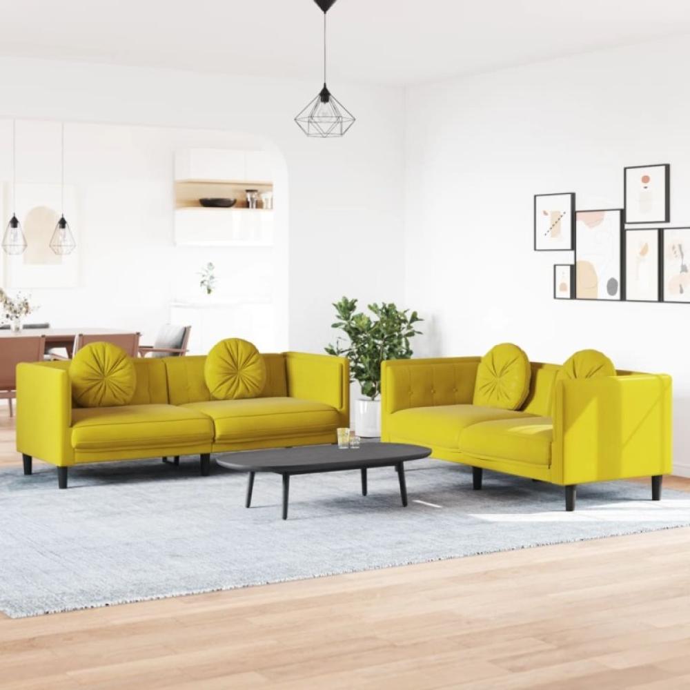 2-tlg. Sofagarnitur mit Kissen Gelb Samt (Farbe: Gelb) Bild 1