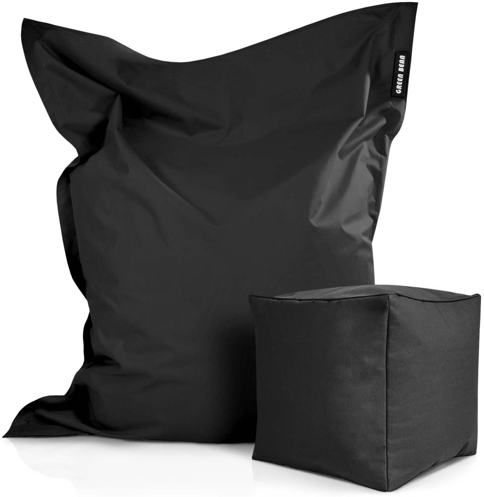 Green Bean© 2er Set XXL Sitzsack "Square+Cube" inkl. Pouf fertig befüllt mit EPS-Perlen - Riesensitzsack 140x180 Liege-Kissen Bean-Bag Chair Schwarz Bild 1