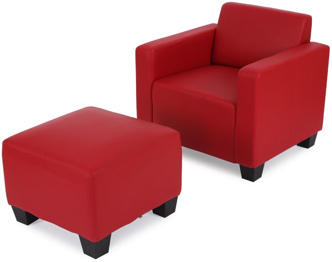 Modular Sessel Loungesessel mit Ottomane Lyon, Kunstleder ~ rot Bild 1