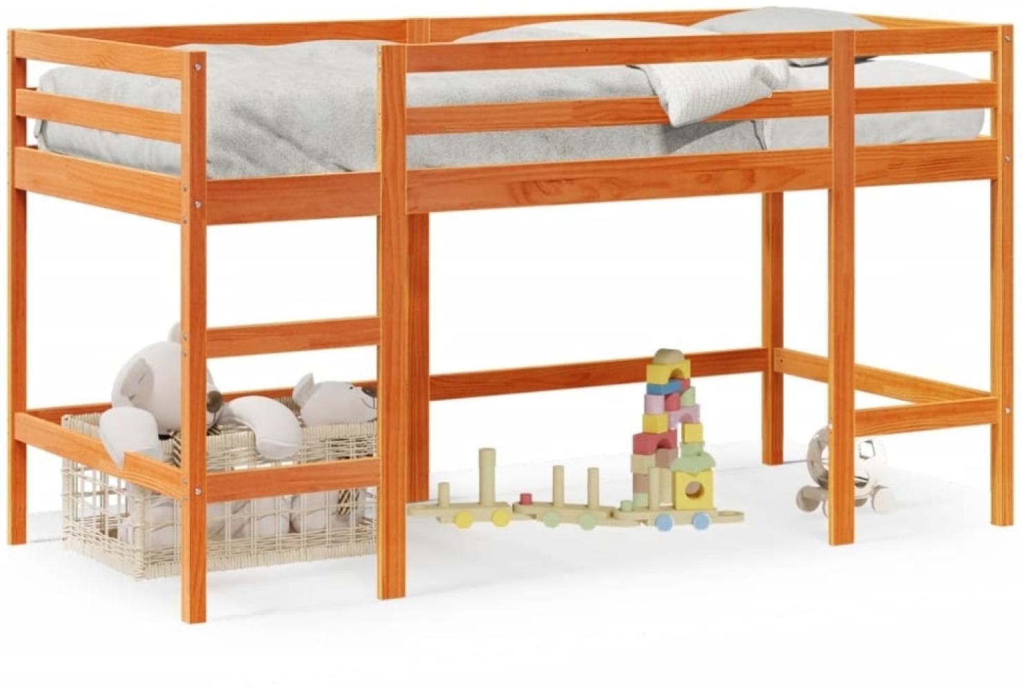 vidaXL Kinderhochbett mit Leiter Wachsbraun 90x190cm Massivholz Kiefer Bild 1