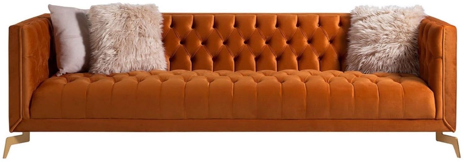 Casa Padrino Luxus Chesterfield 3er Sofa Orange / Messingfarben 240 x 85 x H. 75 cm - Chesterfield Wohnzimmer Sofa - Chesterfield Wohnzimmer Möbel - Luxus Kollektion Bild 1