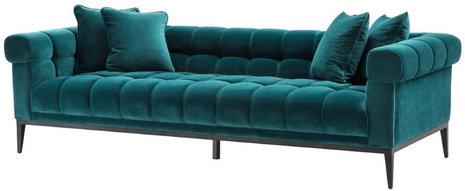 Casa Padrino Luxus Samt Sofa Meergrün / Schwarz 240 x 98 x H. 69 cm - Wohnzimmer Sofa mit 4 Kissen Bild 1