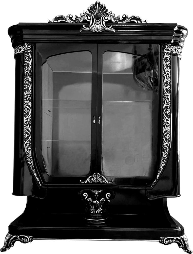 Casa Padrino Luxus Barock Vitrine Schwarz / Silber - Handgefertigte Barock Möbel Bild 1