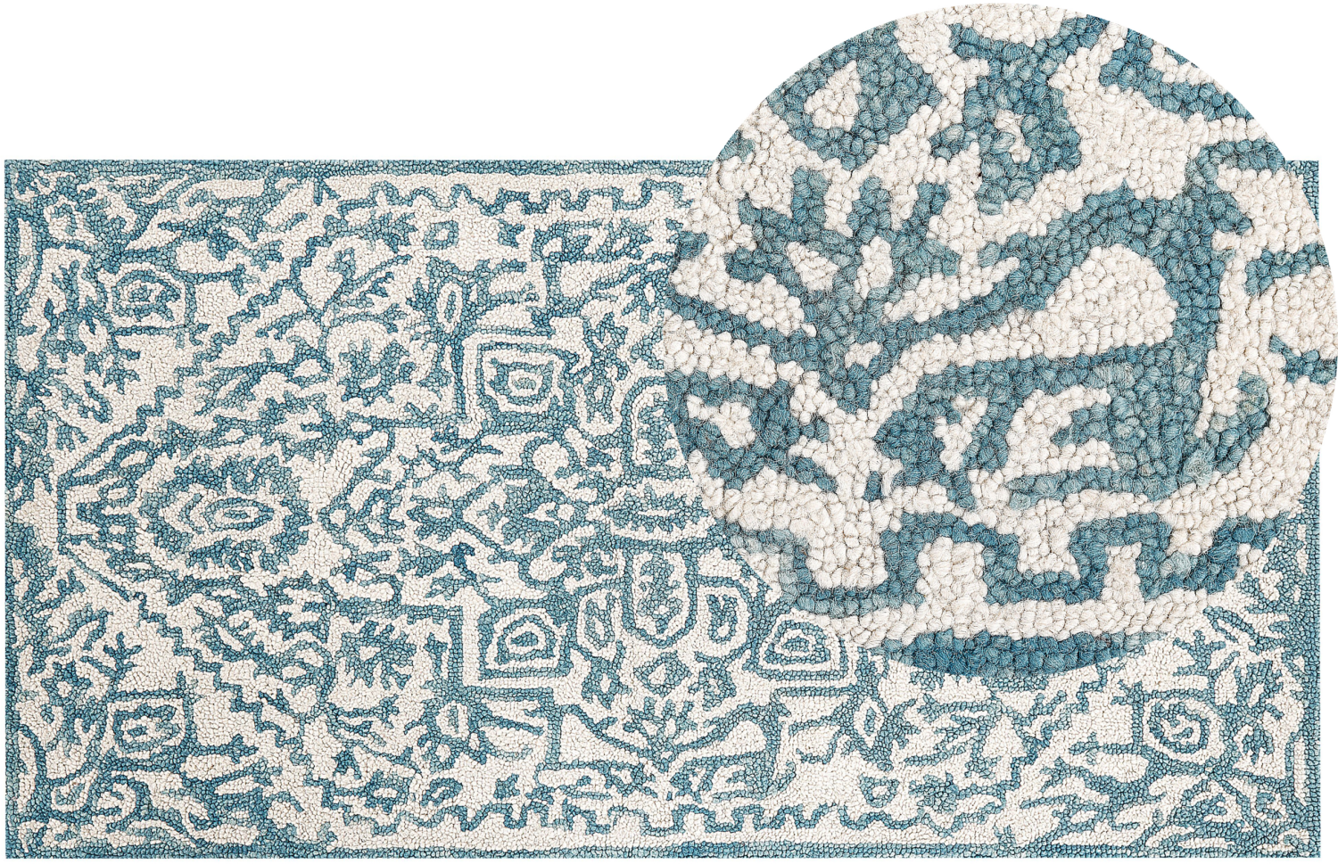 Teppich Wolle weiß blau 80 x 150 cm AHMETLI Bild 1
