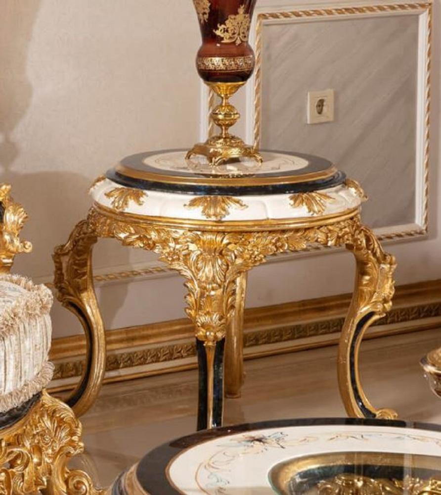 Casa Padrino Luxus Barock Beistelltisch Weiß / Blau / Gold - Prunkvoller Massivholz Tisch im Barockstil - Barock Wohnzimmer Möbel - Edel & Prunkvoll Bild 1