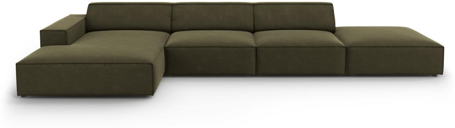 Micadoni 5-Sitzer Samtstoff Ecke links Sofa Jodie | Bezug Green | Beinfarbe Black Plastic Bild 1
