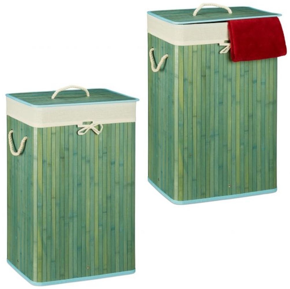 2 x Wäschekorb Bambus eckig blau 10041857 Bild 1