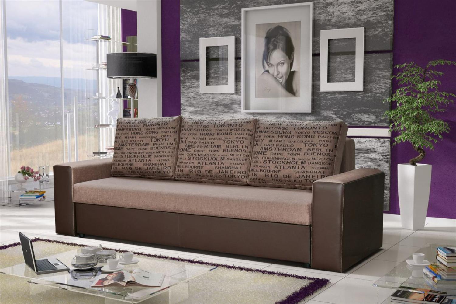 Sofa Designersofa LEEDS 3-Sitzer mit Schlaffunktion Braun Bild 1