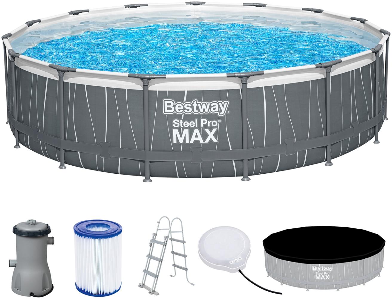 Steel Pro MAX™ Frame Pool Komplett-Set mit Filterpumpe Ø 457 x 107 cm, LED-Design, rund Bild 1