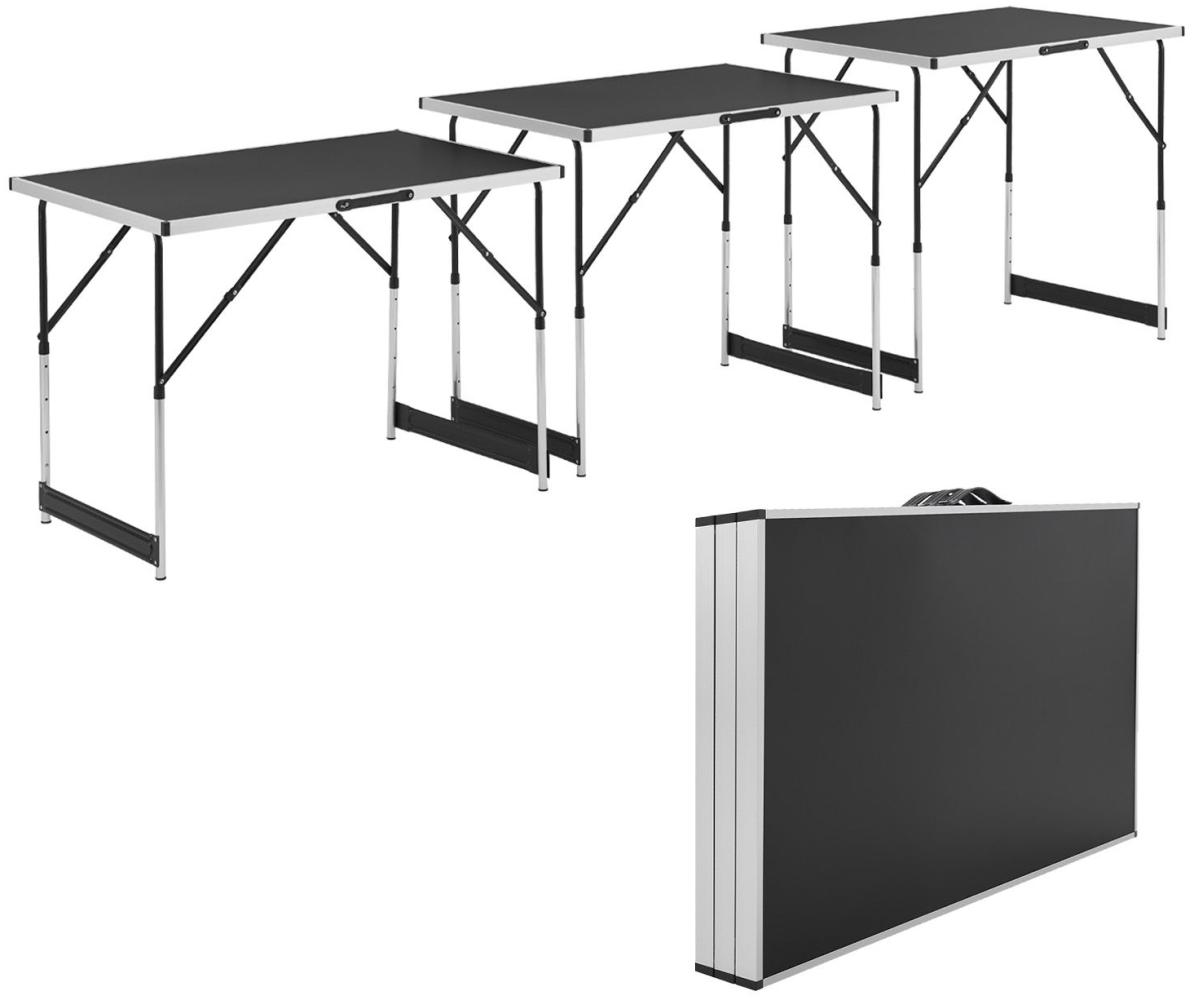 Juskys Multifunktionstisch 3 teilig - klappbar, höhenverstellbar - Alu Klapptisch 100x60 cm - Flohmarkt, Tapeziertisch, Campingtisch - Tisch Schwarz Bild 1