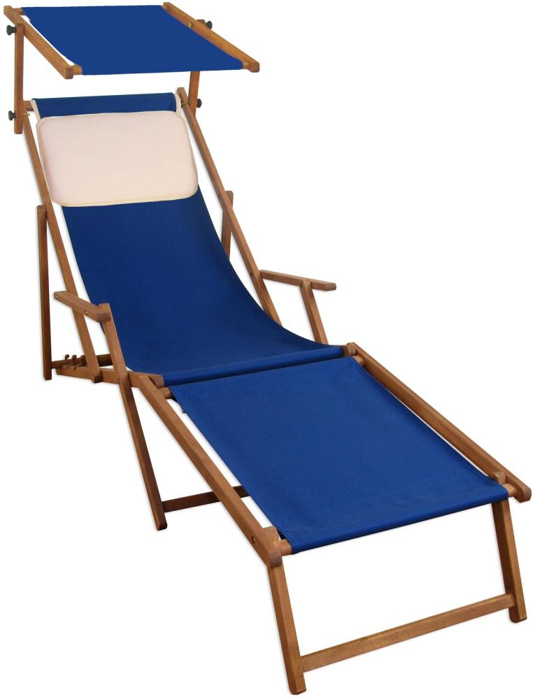 Liegestuhl blau Sonnenliege Strandstuhl Deckchair Fußablage Kissen Sonnendach 10-307 F S KH Bild 1