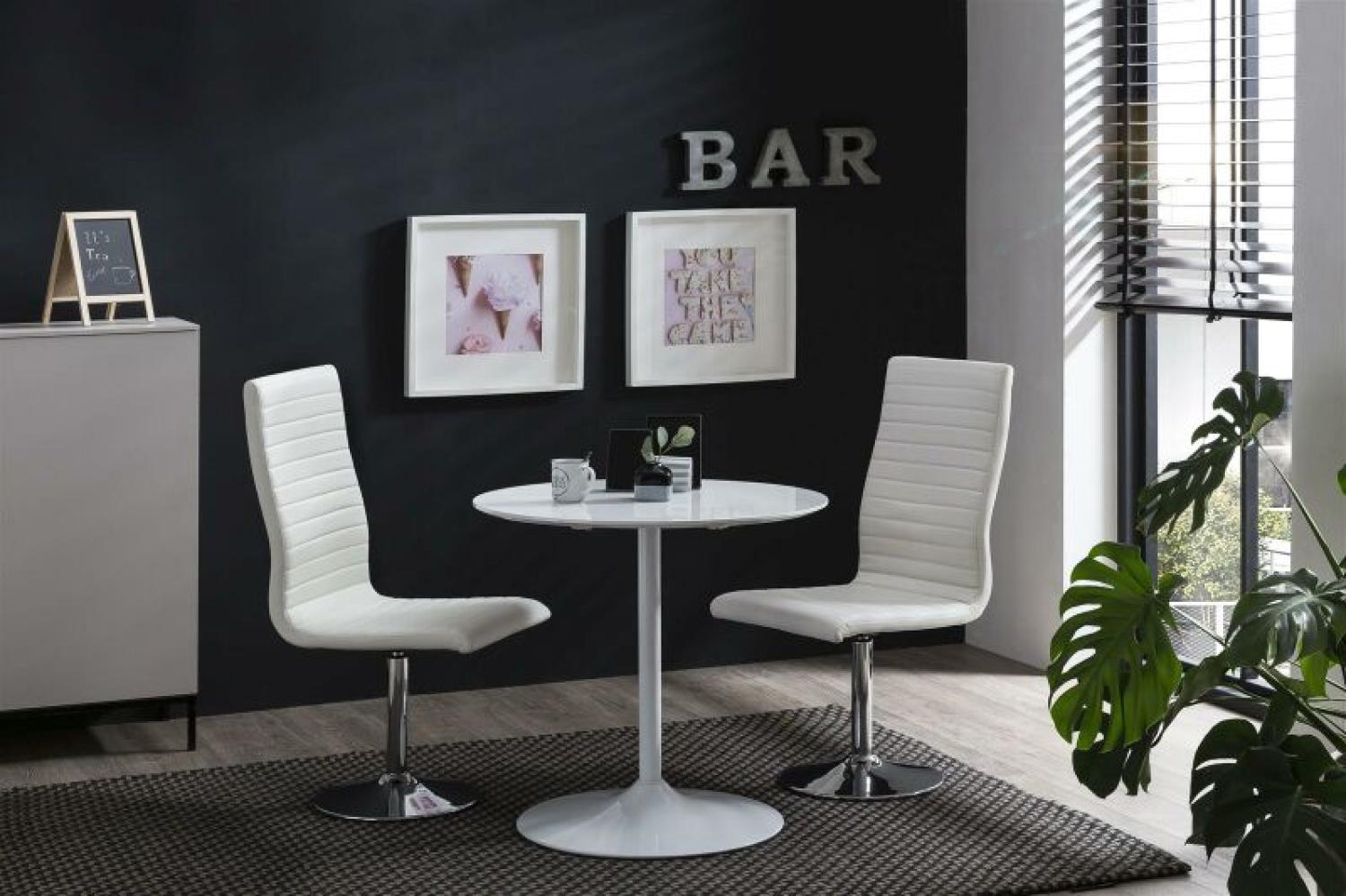 Essgruppe 5-tlg. Ø80 cm Tisch aus MDF Weiß + 4 Stühle aus Polyurethan Weiß Bild 1