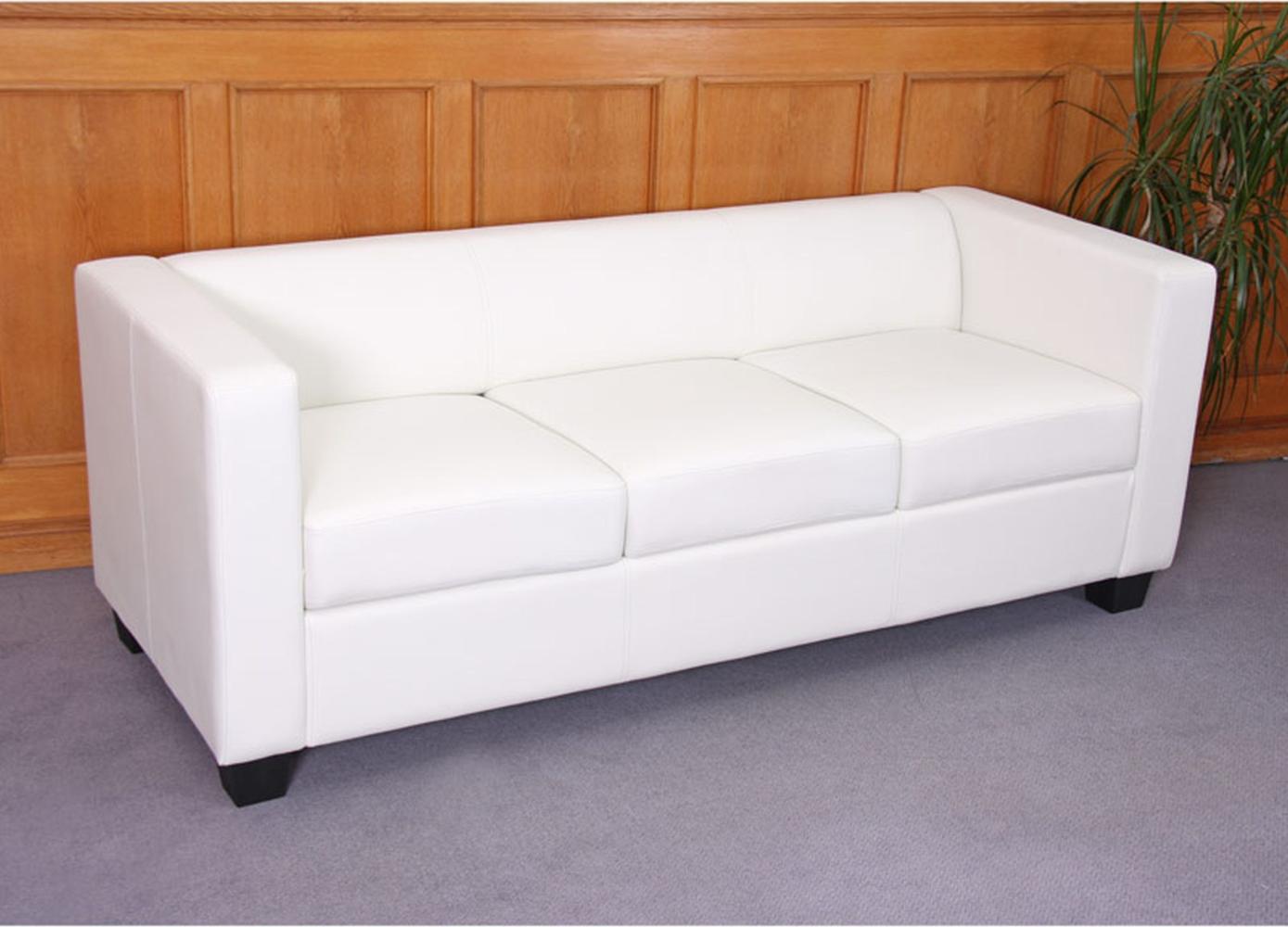 3er Sofa Couch Loungesofa Lille ~ Kunstleder, weiß Bild 1