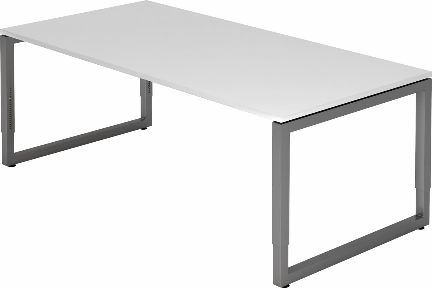 bümö® Schreibtisch R-Serie höhenverstellbar, Tischplatte 200 x 100 cm in weiß, Gestell in graphit Bild 1