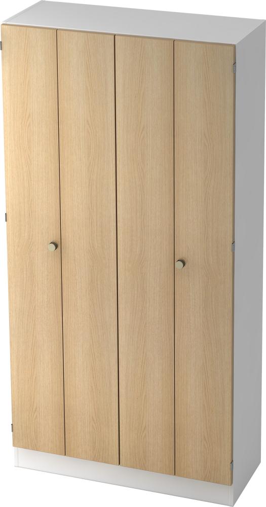 bümö® Office Aktenschrank mit Falttüren für 5 Ordnerhöhen in Weiß/Eiche Bild 1