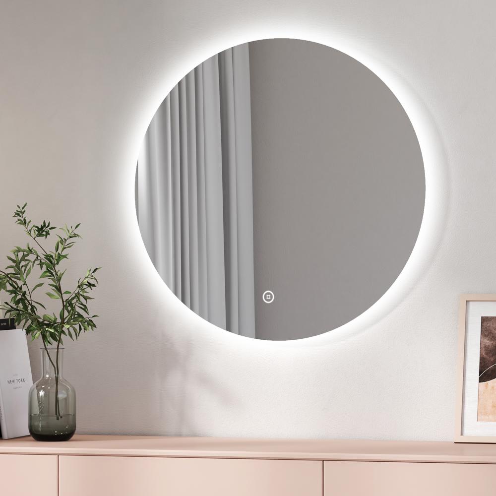 EMKE LED Badspiegel mit Beleuchtung Touch Dimmbar Touch Rund Lichtspiegel ф70cm 6500K Speicherfunktion Wandspiegel Bild 1