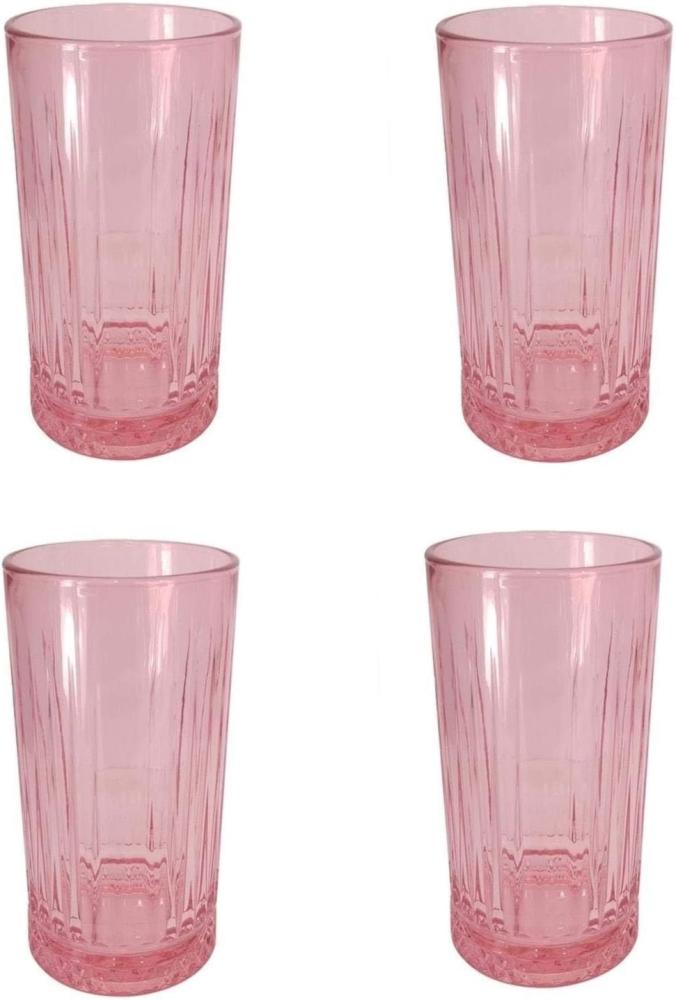 Pasabahce 520015 Longdrink Glas im Retro-Design und Kristall-Look, für Cocktail, Saft, Wasser, Drinks, Schwerer Highball,445 ml, 4 Stück pink Bild 1