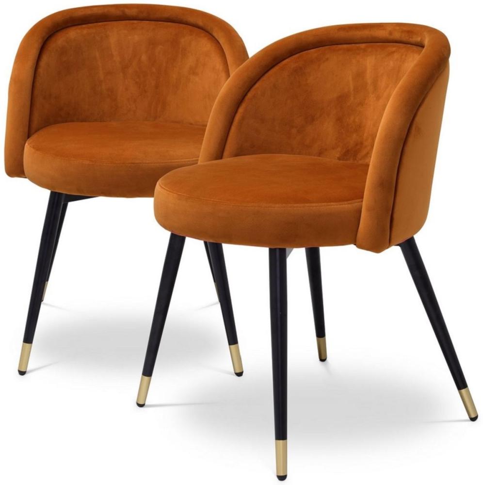 Casa Padrino Luxus Esszimmerstuhl Set Orange / Schwarz / Messing 57,5 x 58 x H. 77 cm - Edle Esszimmerstühle - Luxus Esszimmer Möbel Bild 1