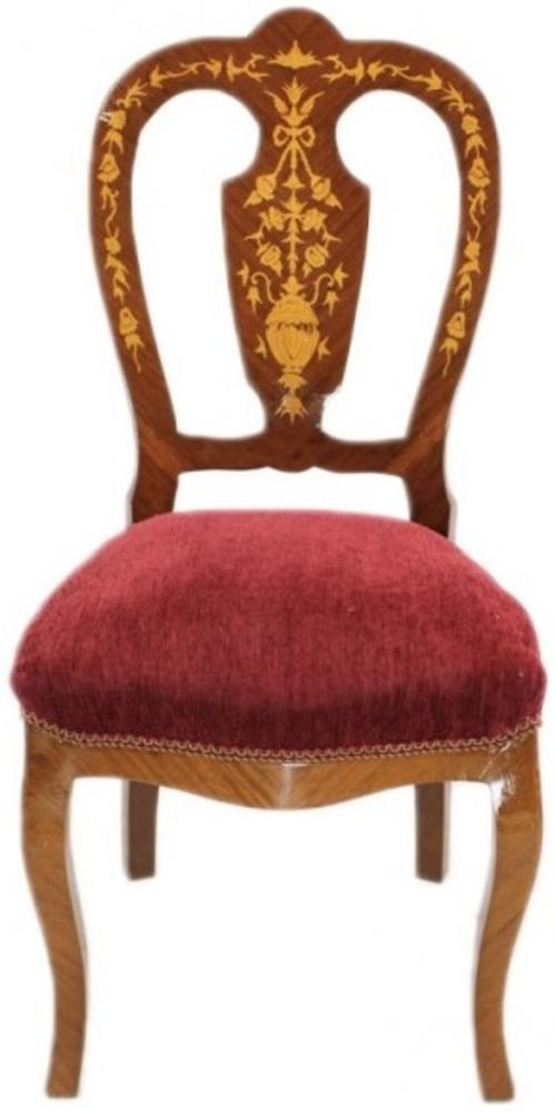 Casa Padrino Barock Luxus Esszimmer Stuhl Bordeaux / Mahagoni Intarsien - Antik Stil - Möbel Bild 1
