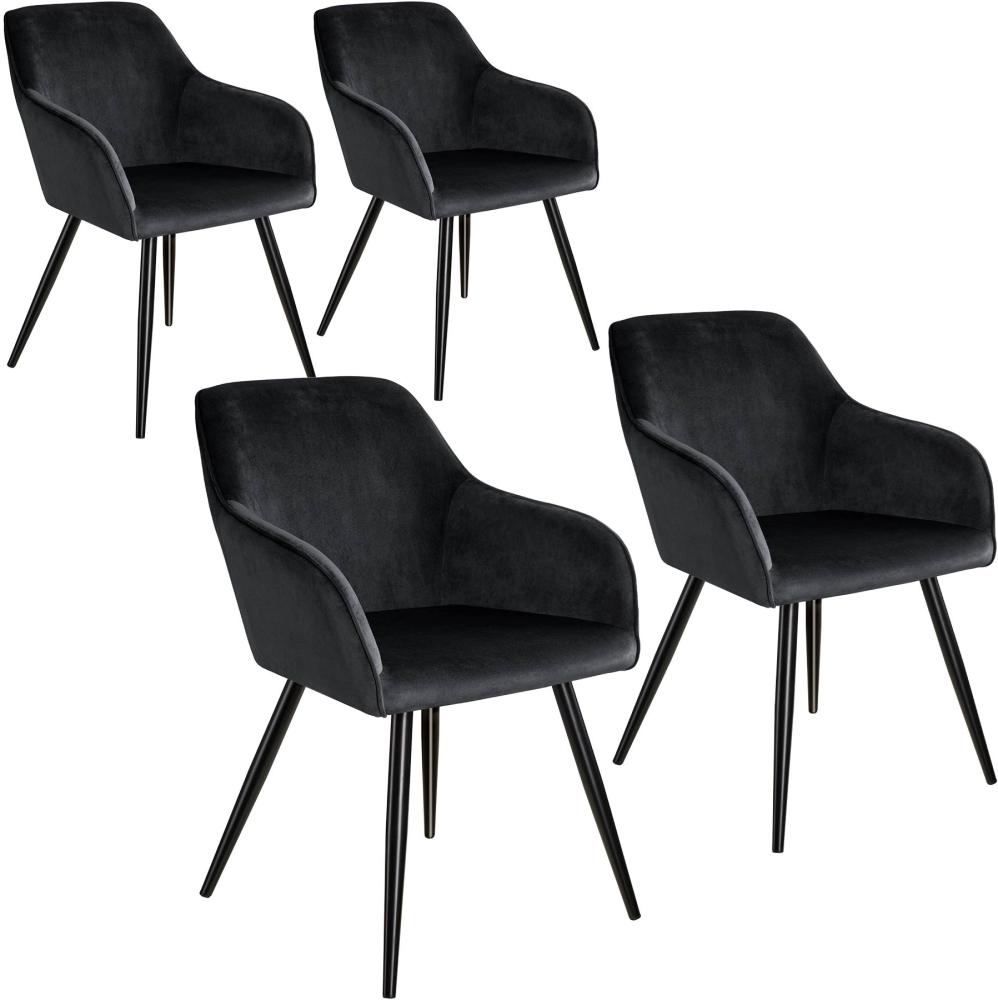 4er Set Stuhl Marilyn Samtoptik, schwarze Stuhlbeine - schwarz Bild 1