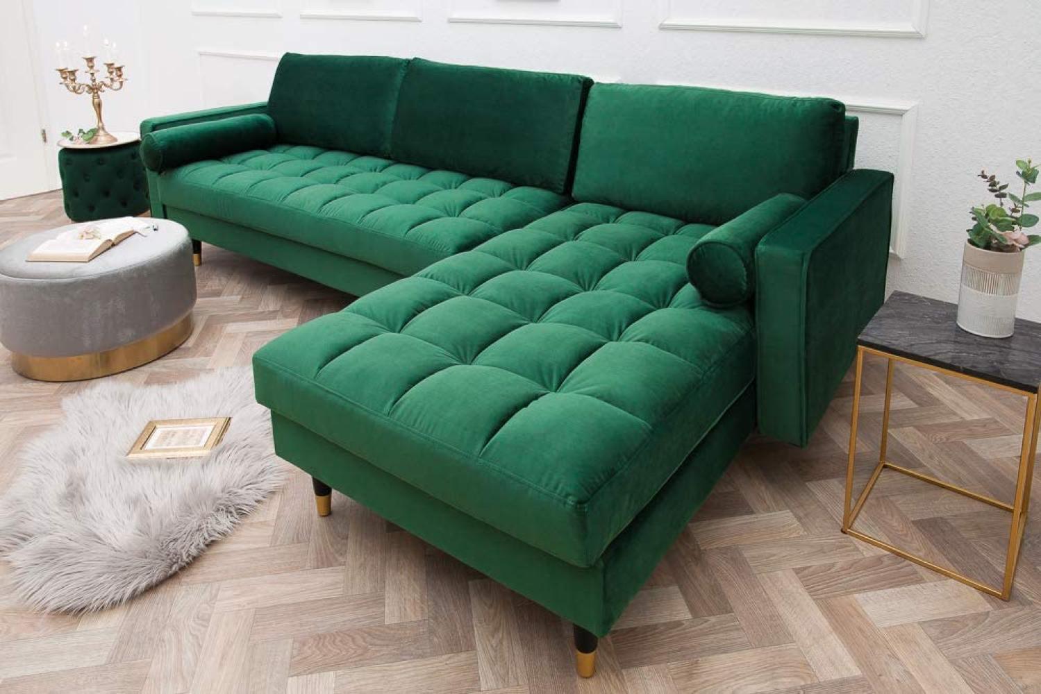 Ecksofa 260cm Ottomane beidseitig COMFORT grün Samt Federkern Design Elegant Lounge Bild 1