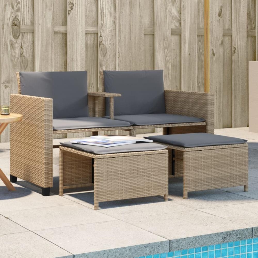 vidaXL Gartensofa 2-Sitzer mit Tisch und Hockern Beige Poly Rattan Bild 1