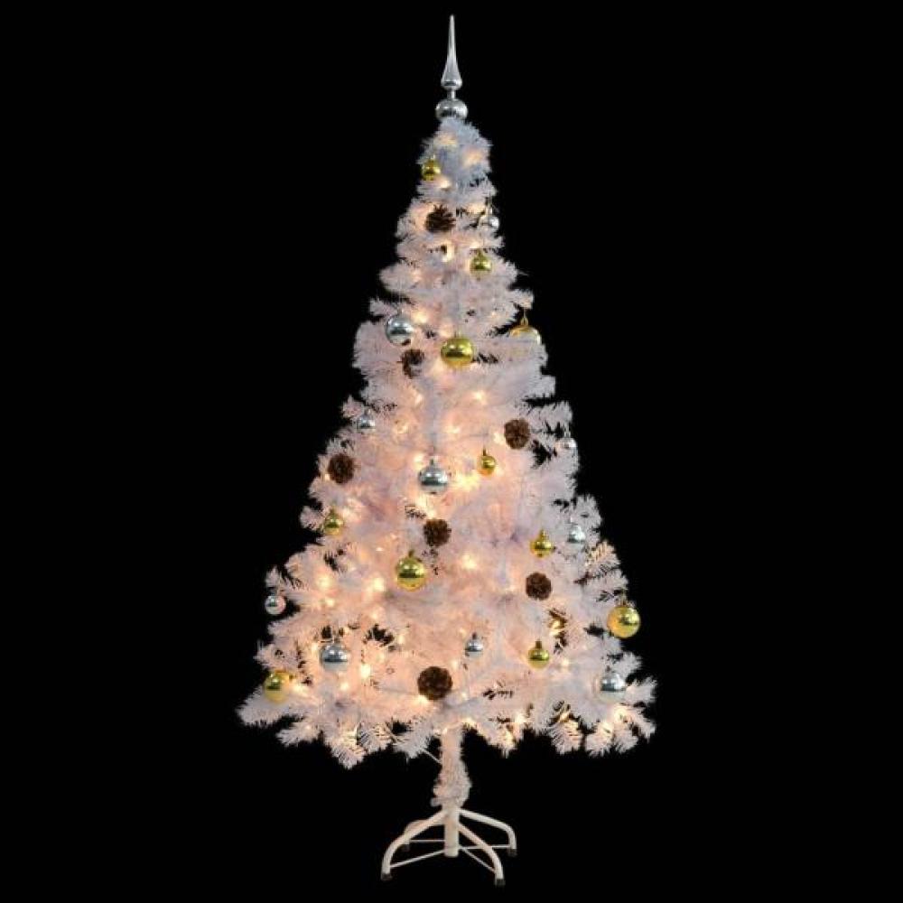 vidaXL Künstlicher Weihnachtsbaum mit Kugeln und LEDs Weiß 150 cm Bild 1